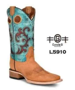 Women's Circle G Western Boot #L5910 CIRCLE G HNY/TRQ INLAY/EMBRD SQR TOE